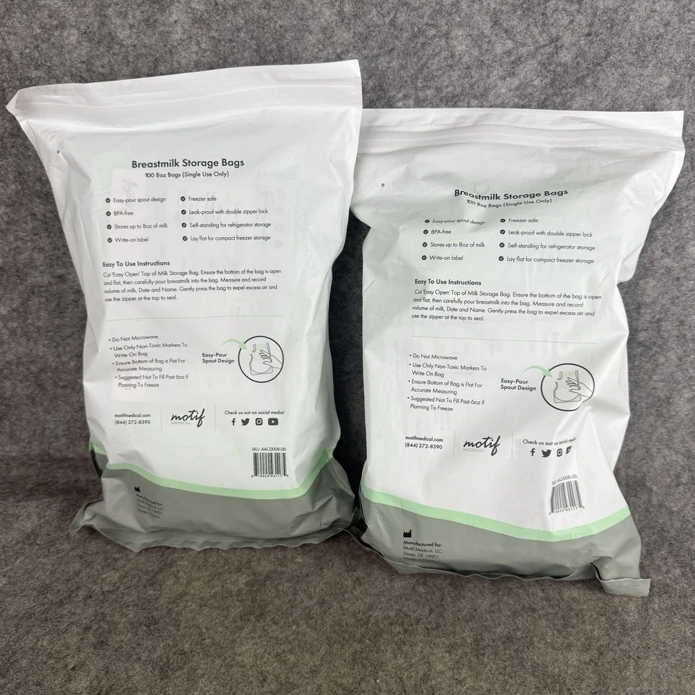 2 Packs Motif Breast‎ Milk Storage Bags 8oz- 100 count per pack BPA free